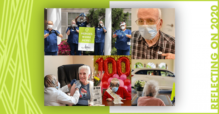 Collage of residents and staff staying safe throughout the COVID-19 pandemic.
