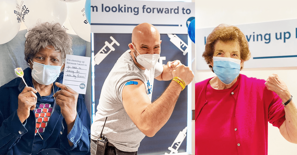 Atria Senior Living residents and employees after receiving their COVID-19 vaccines.