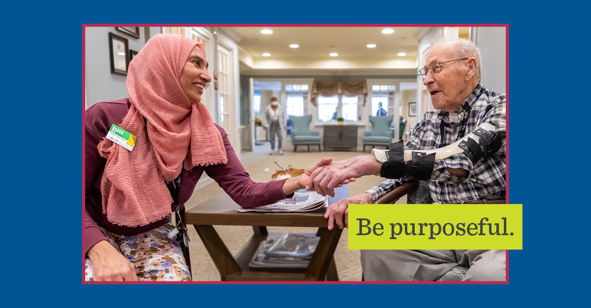 Atria employee with a senior living resident