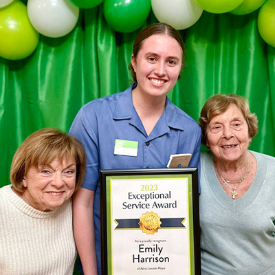 Emily Harrison with residents
