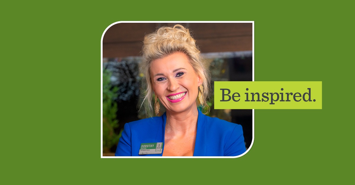 Profile of Dorothy Obrycka with a green overlay that says, "Be inspired."