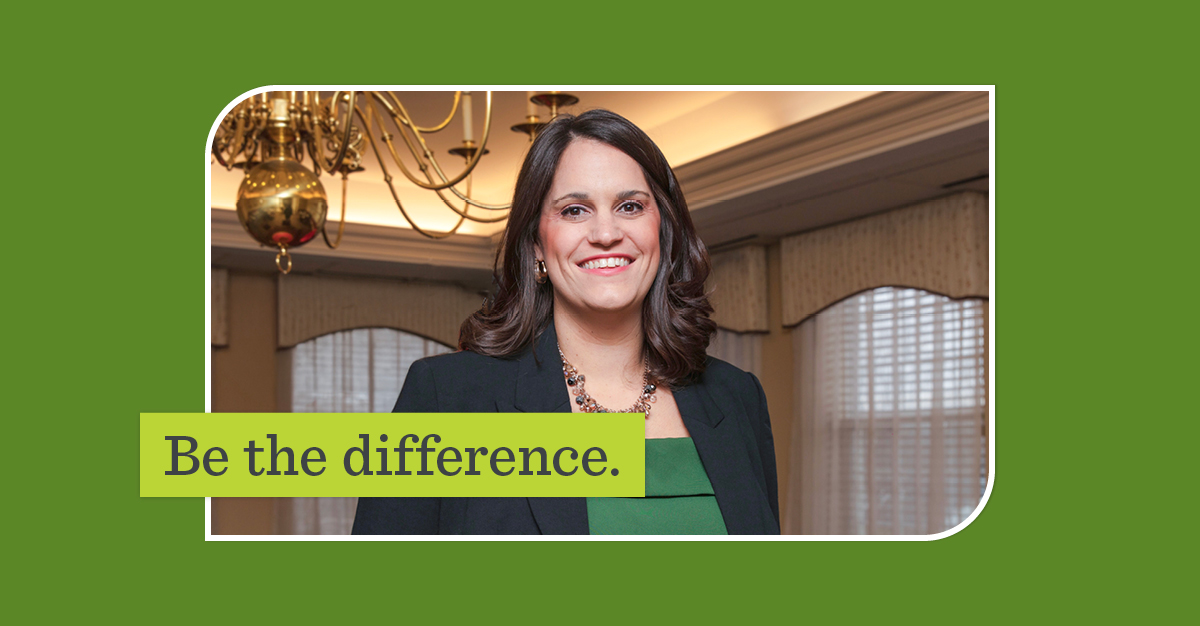 Profile of Jenna with a green overlay that says "Be the difference."